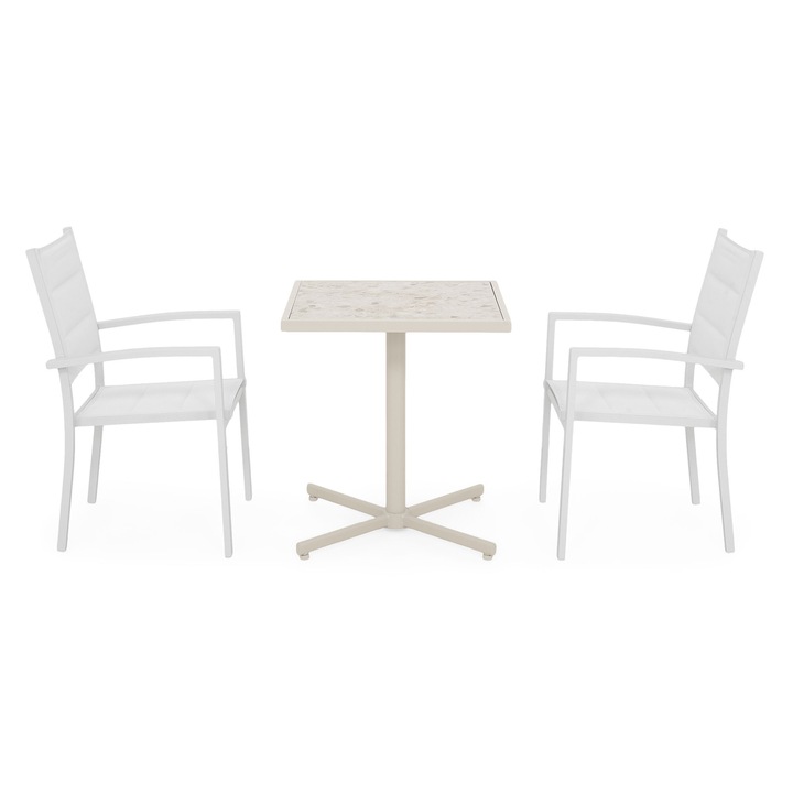 Set mobilier gradina/terasa 2 scaune si masa, Maison Mex MOCHA/DRESDEN, crem/gri/alb