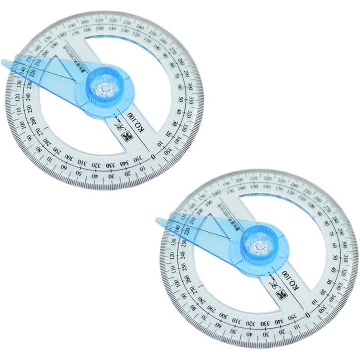 Set 2 rigle raportor 12cm albastru deschis transparent