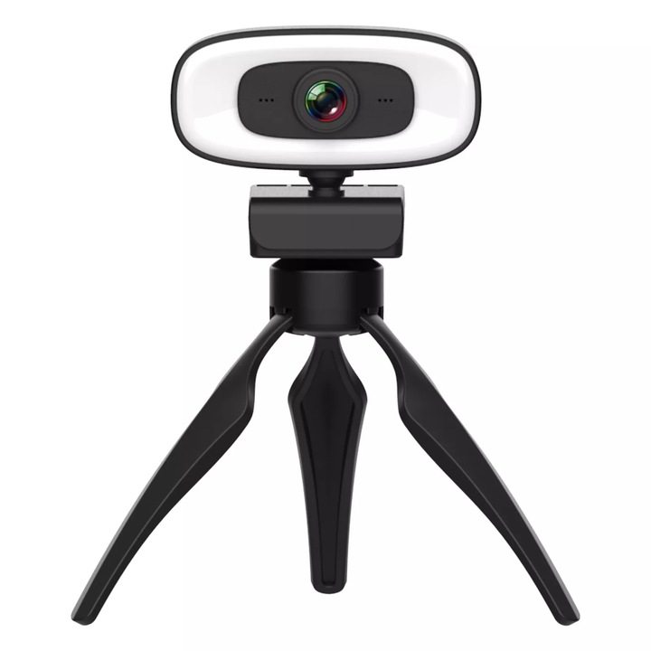 Уеб камера за компютър 4K, вграден микрофон, въртене на 360°, черна