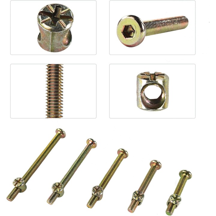 50 darab M6 hengeres fejű csavar és anya bútorokhoz, ágyakhoz és székekhez, 6 mm x 40/50/60/70/80 mm, horganyzott