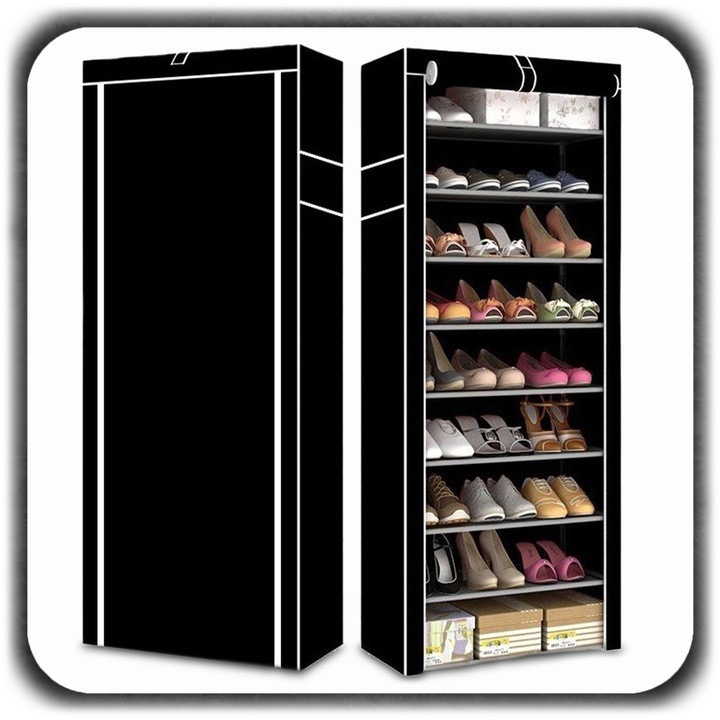Organizator pantofi, Pixel, 9 polite, negru, 155x55x27cm