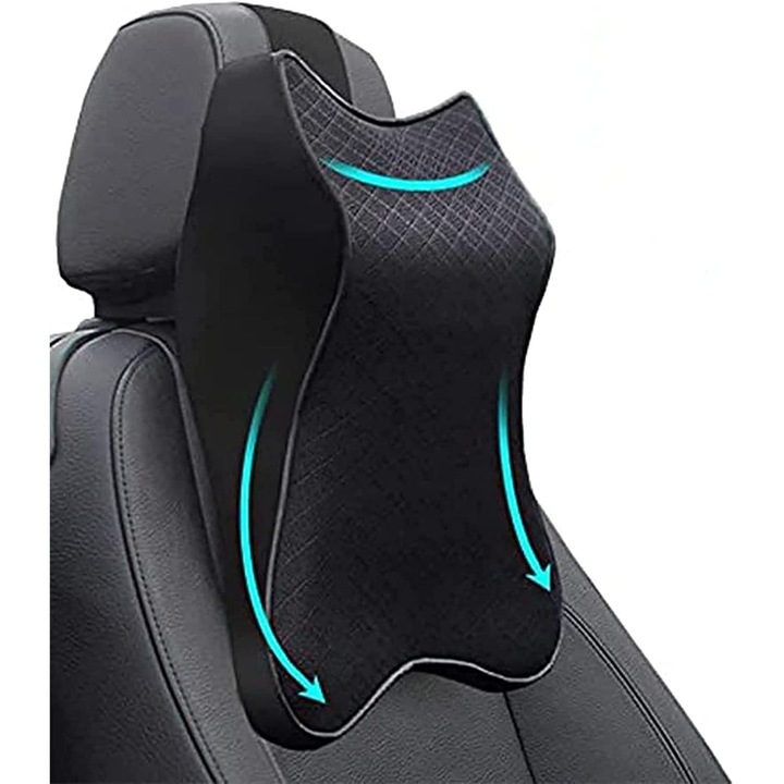 Perna auto, neagra, din spuma cu memorie, suport cervical