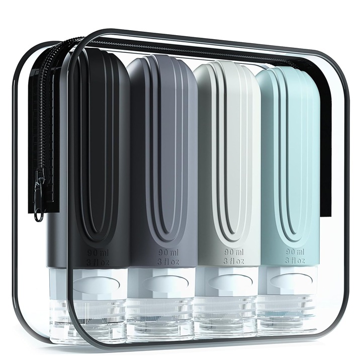 Set 4 recipiente pentru Calatorii, TREXORA, Multicolor, PVC Transparent