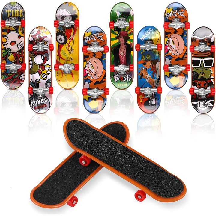 Set 12 Mini Skateboarduri deget, HERUSI, plastic zinc, multicolor, 12 buc