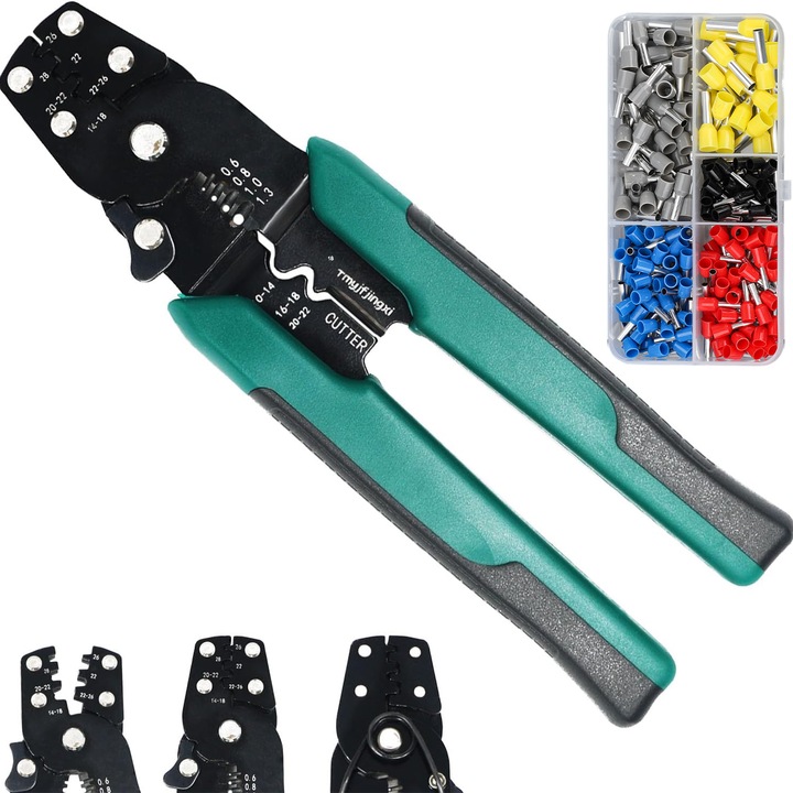 Многофункционален комплект инструменти за оголване и кримпване, TREXORA, 200 предварително изолирани клеми, защита от ръжда, ергономични дръжки