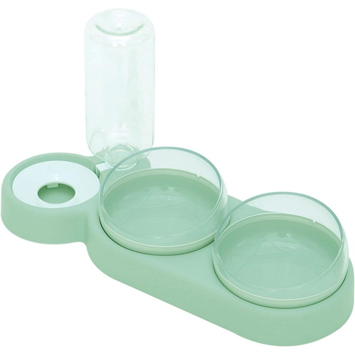 Bol pentru pisici cu ridicare dubla, inclinabil pana la 15°, bol anti-varsaturi pentru pisici, bol 3 in 1 pentru animale de companie cu stocare automata a apei, potrivit pentru pisici si catei (verde)