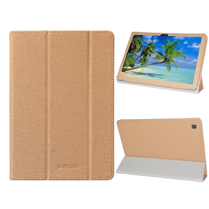 Калъф за таблет Teclast P20HD / M40 / M40 Pro, изработен от PU кожа, семпъл хоризонтален дизайн, със стойка и капак (златист)