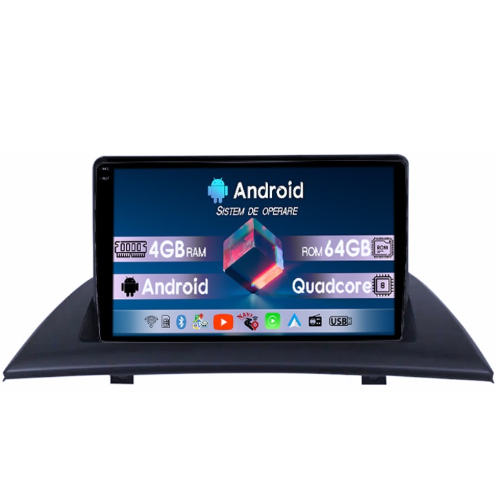Dedikált navigáció BMW X3 E83 2004-2012, 4GB RAM 64GB ROM, Octacore, Android 14, QLED 1K 9" kijelző, DSP, Carplay&Android Auto, AHD kamera támogatás