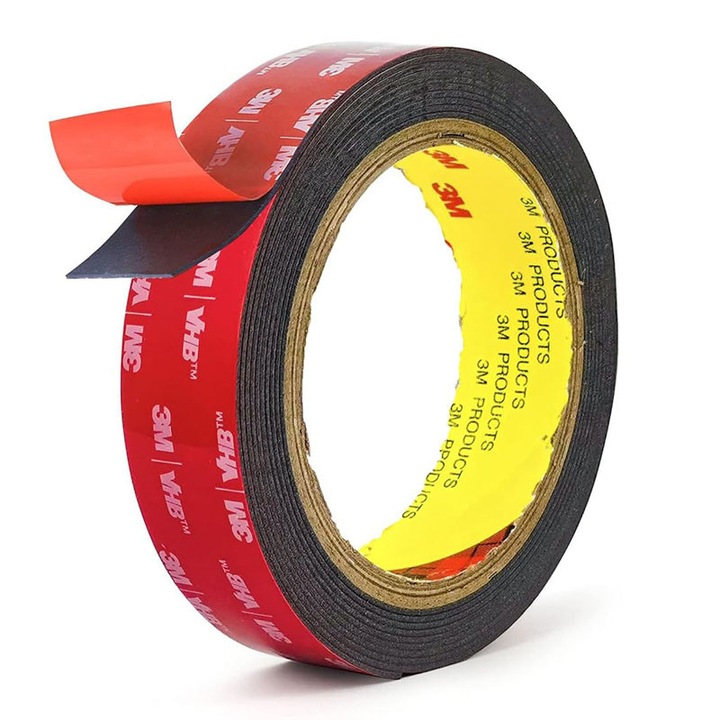 Kétoldalas ragasztószalag, Rqiurpn, 1,5 cm x 3 m, fekete, VHB 5952, vízálló, szilikon, autóipari és háztartási alkalmazásokhoz