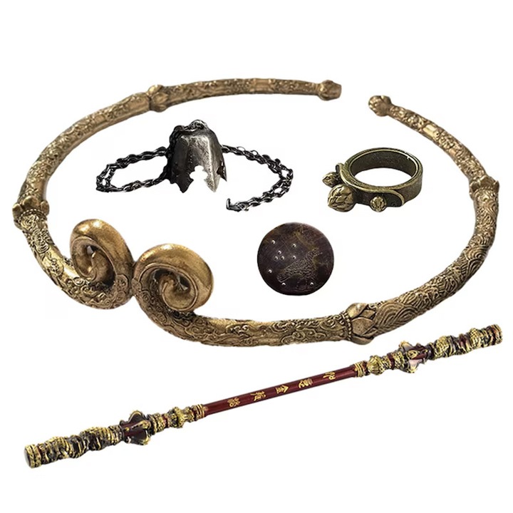 Black Myth figura készlet: Wukong, 5 darab, szélcsengő nyaklánc, fenőkő gyűrű, arany kitűző, felnőtteknek