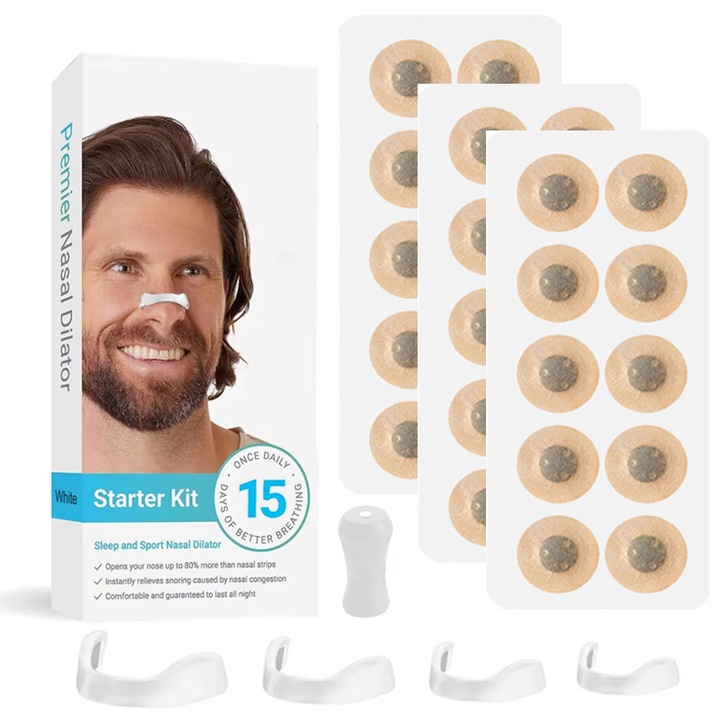 Pachet de 15 Plasturi cu magnet pentru dilatator nazal, Rqiurpn, reduce sforaitul, imbunatateste respiratia, culoare transparenta, dimensiune unica