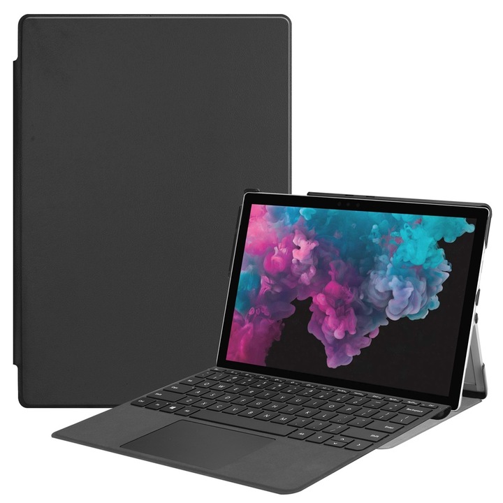 Калъф за таблет Microsoft Surface Pro 4 / 5 / 6 / 7 12.3 инча, текстура на корда, PU кожа, хоризонтален тип книга, държач за химикалка, черен
