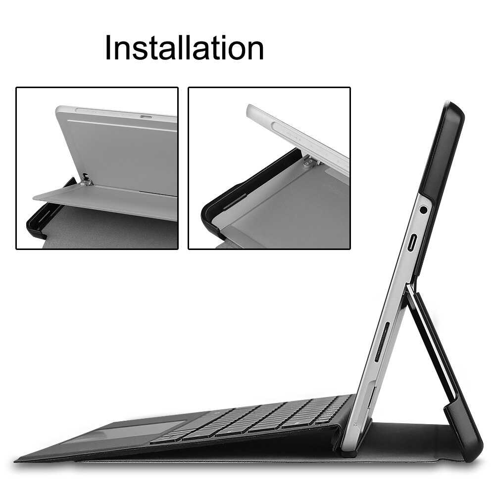 Husa tableta pentru Microsoft Surface Go 2 / Surface Go, textura elastica din piele, design orizontal cu suport (negru)