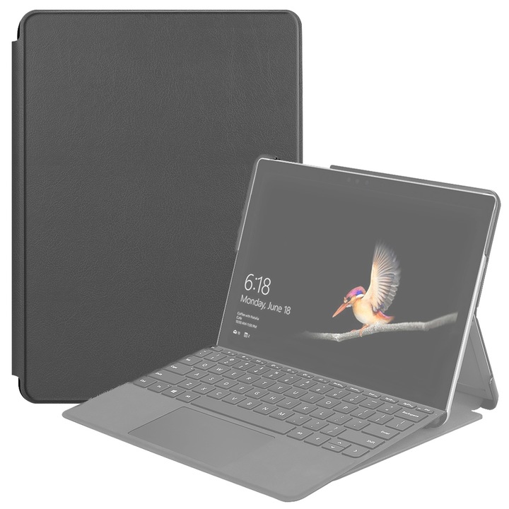 Microsoft Surface Go 2 / Surface Go tablet kompatibilis tok, rugalmas bőr textúra, vízszintes kialakítás, állvánnyal (szürke)