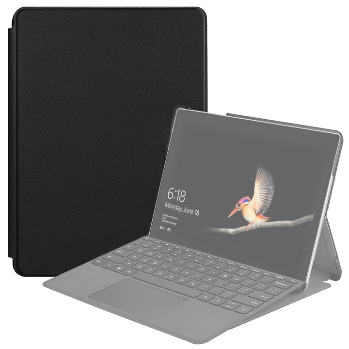 Husa tableta pentru Microsoft Surface Go 2 / Surface Go, textura elastica din piele, design orizontal cu suport (negru)