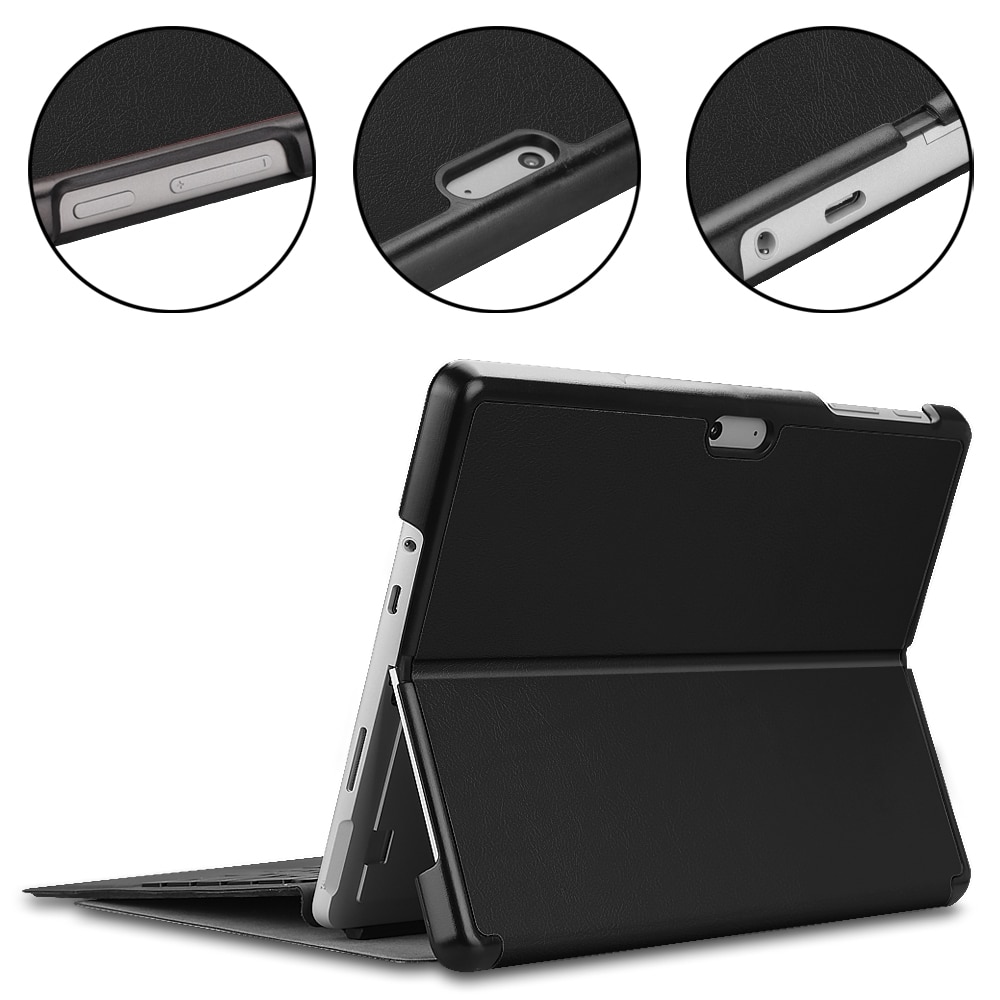 Husa tableta pentru Microsoft Surface Go 2 / Surface Go, textura elastica din piele, design orizontal cu suport (negru)