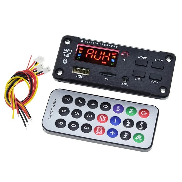 Decodor MP3 Bluetooth 5.0 cu radio FM, USB si card microSD, JQ-D022BT, DC 5V / 12V