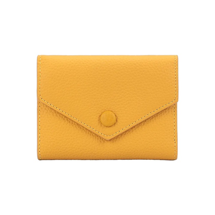 Portofel de Dama din Piele Naturala Clavi, Moale, Delicat, Protectie RFID, Mini Clutch Scurt, Dimensiuni 12x9x3 cm, Galben