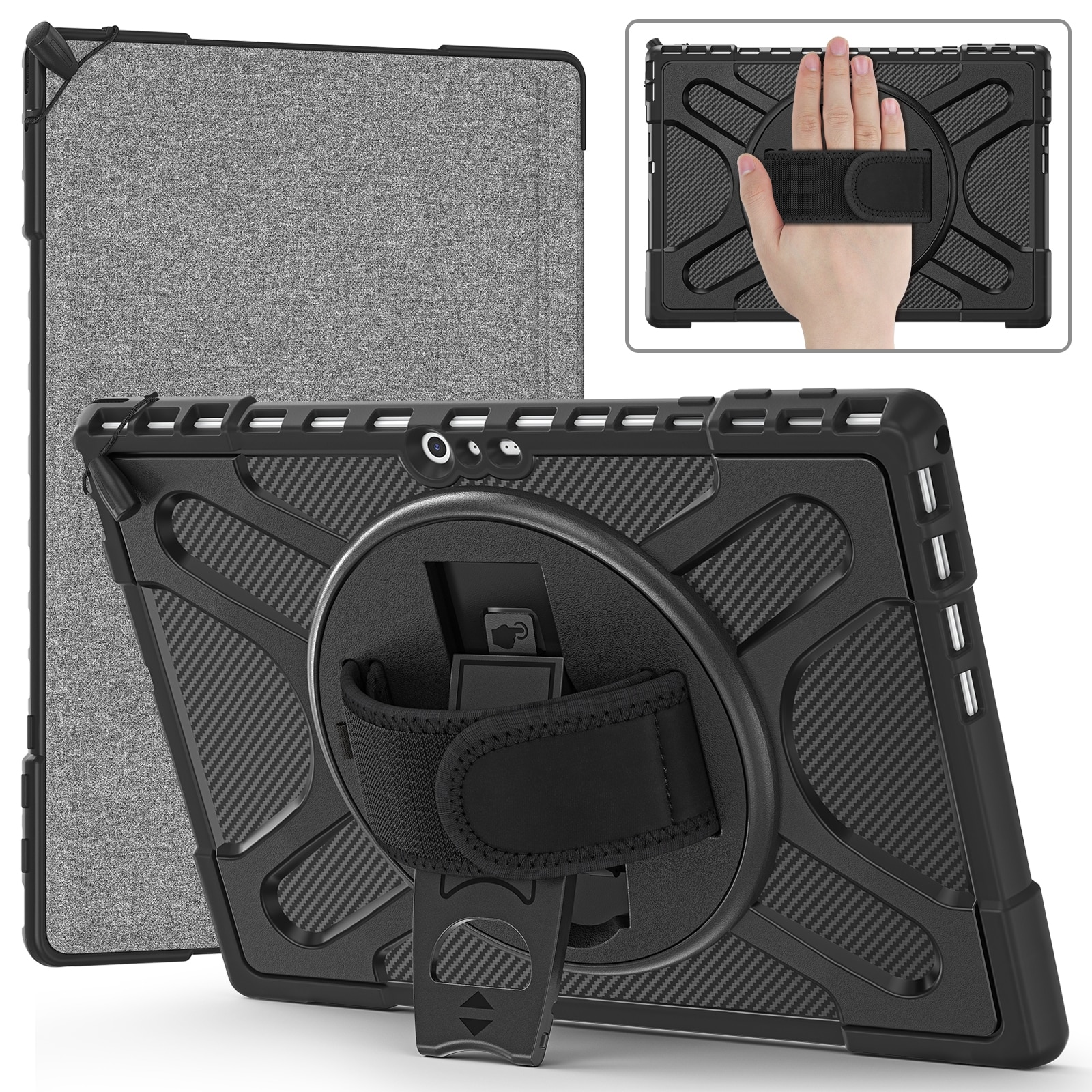 Husa tableta pentru MicroSoft Surface Pro 4 / 5 / 6 / 7, TPU + PC, tip carte cu protectie shockproof, acces complet la porturi, negru
