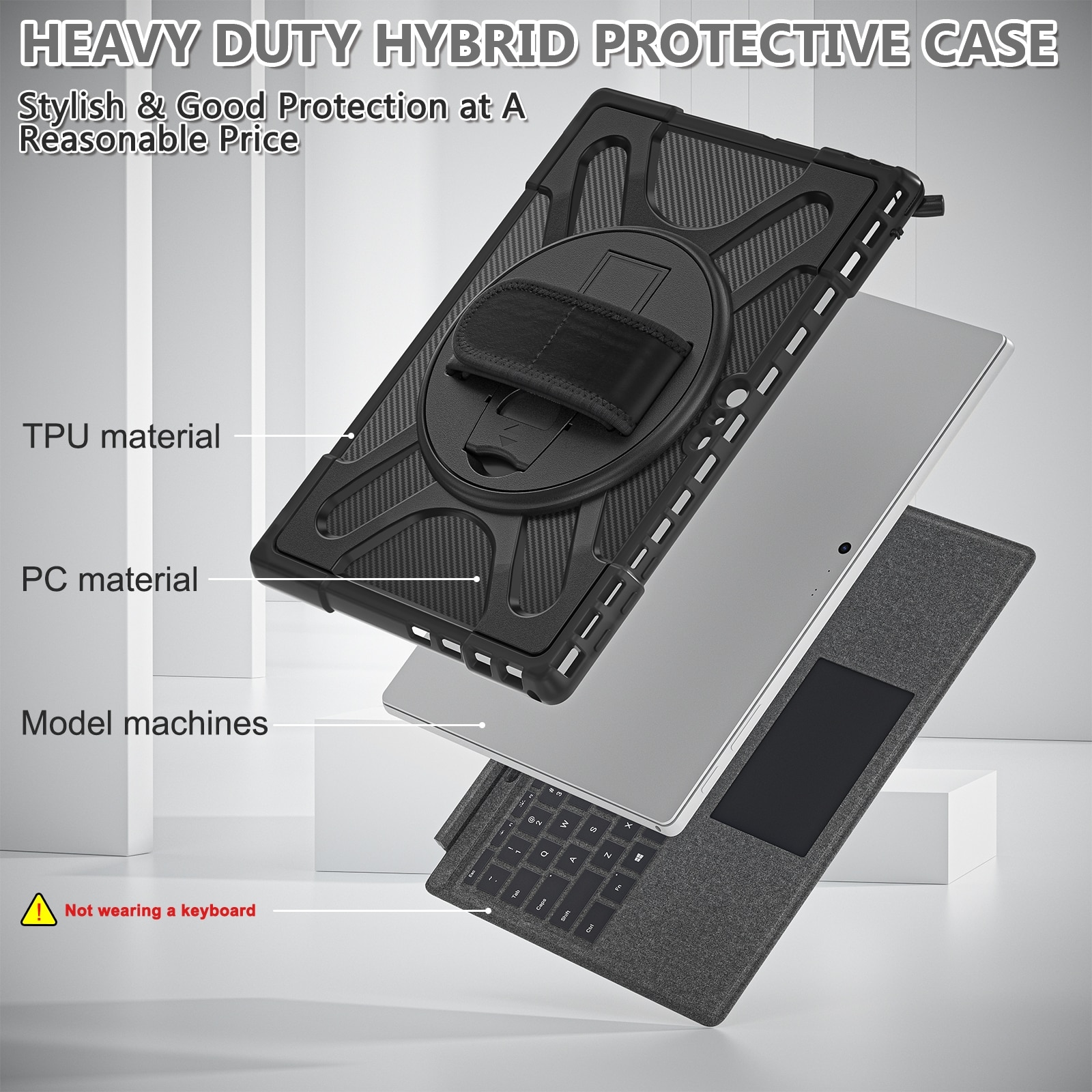 Husa tableta pentru MicroSoft Surface Pro 4 / 5 / 6 / 7, TPU + PC, tip carte cu protectie shockproof, acces complet la porturi, negru
