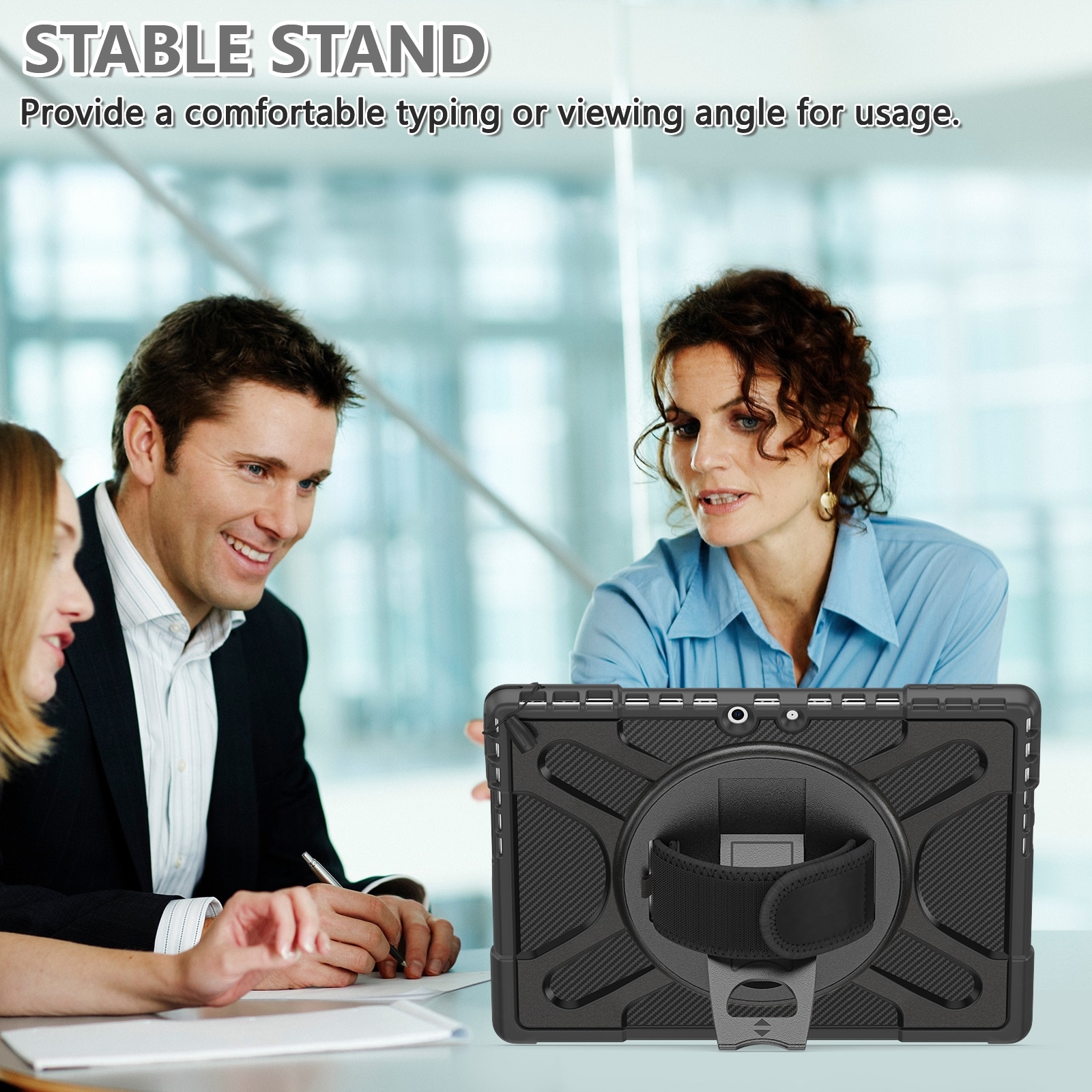 Husa tableta pentru MicroSoft Surface Pro 9 / 10 / 11, cu suport rotativ, margini anti-soc, protectie anti-zgarieturi, neagra