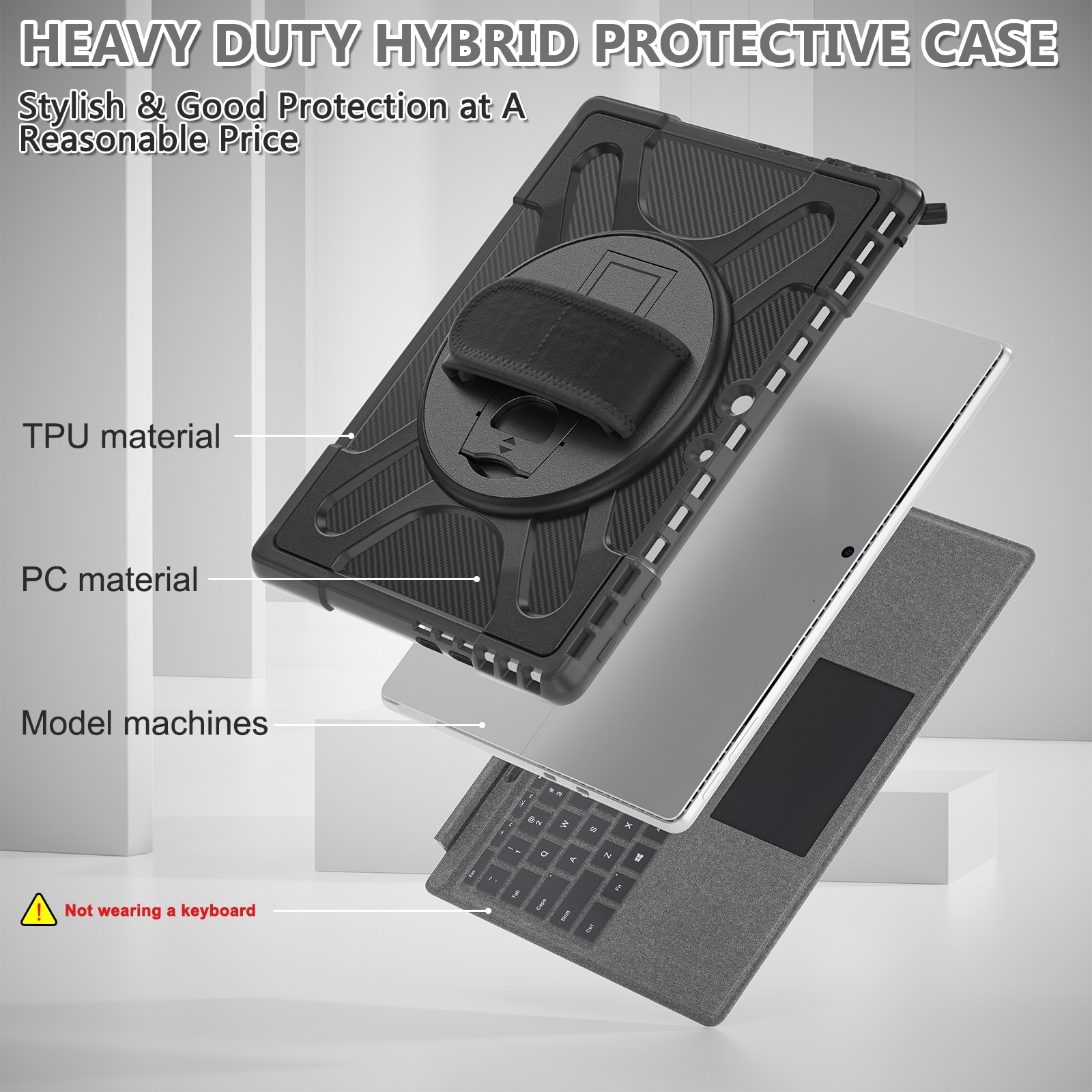 Husa tableta pentru MicroSoft Surface Pro 9 / 10 / 11, cu suport rotativ, margini anti-soc, protectie anti-zgarieturi, neagra