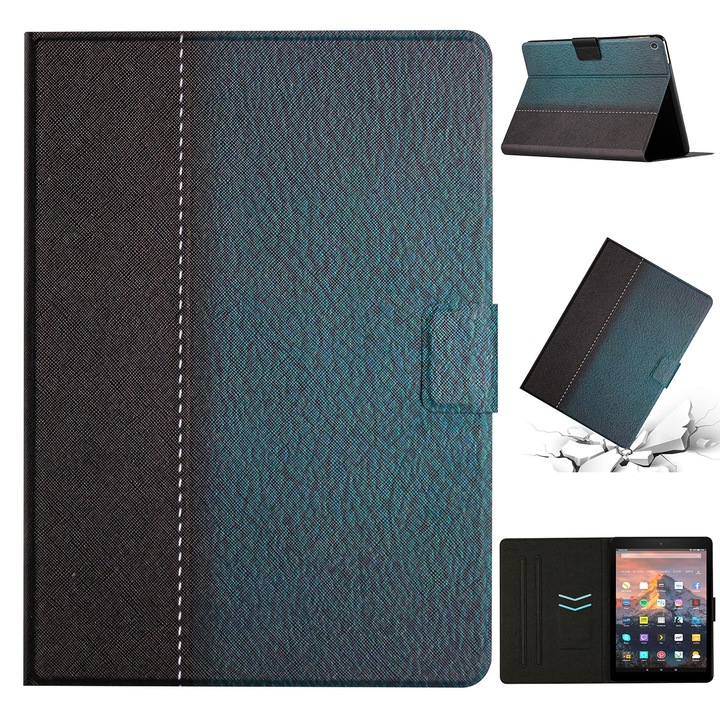 Amazon Kindle Fire HD 8 2018/2017/2016 tablet tok, elegáns zöld bőr, tömör varrással
