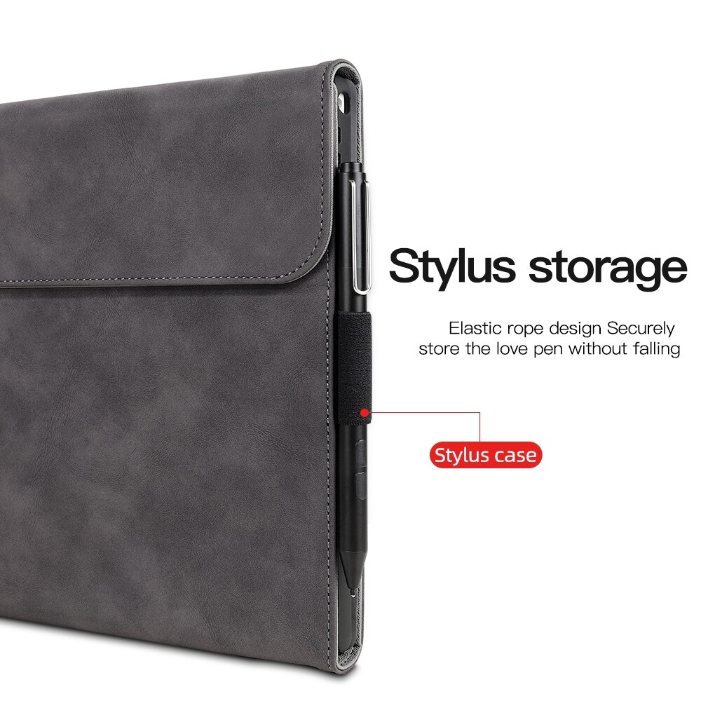 Husa tableta pentru Microsoft Surface Pro 7+ / 7 / 6 / 5 / 4, piele de oaie, protectie anti-soc integrala, Neagra