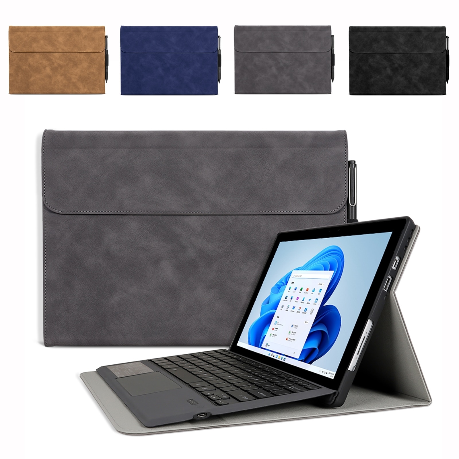 Husa tableta pentru Microsoft Surface Pro 7+ / 7 / 6 / 5 / 4, piele de oaie, protectie anti-soc integrala, Neagra