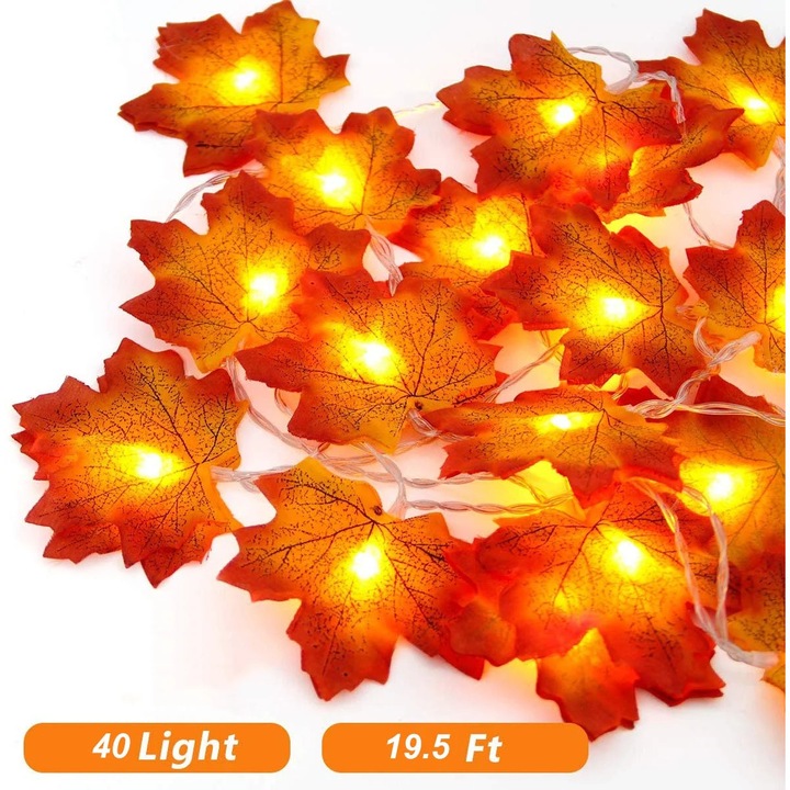 Ghirlanda LED frunze de artar YANYXR 6m 40 LED multicolor baterii