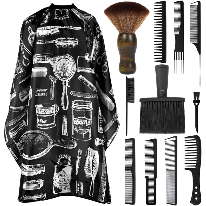 Комплект от 12 инструмента и аксесоари за фризьорство и коафьорство с четка за бръснене, BYONDSELF®, включително гребен и пелерина, Многоцветен