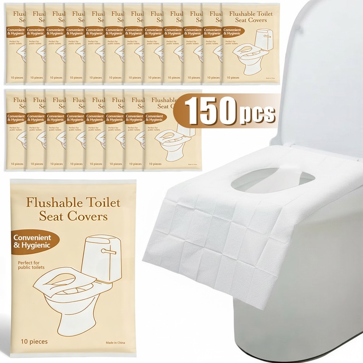 Set 150 huse pentru toaleta de unica folosinta, BYONDSELF®, biodegradabile, 36x42.5cm, 10 foi per pachet, 15 pachete, Portabile, pentru adulti si copii, potrivite pentru calatorii