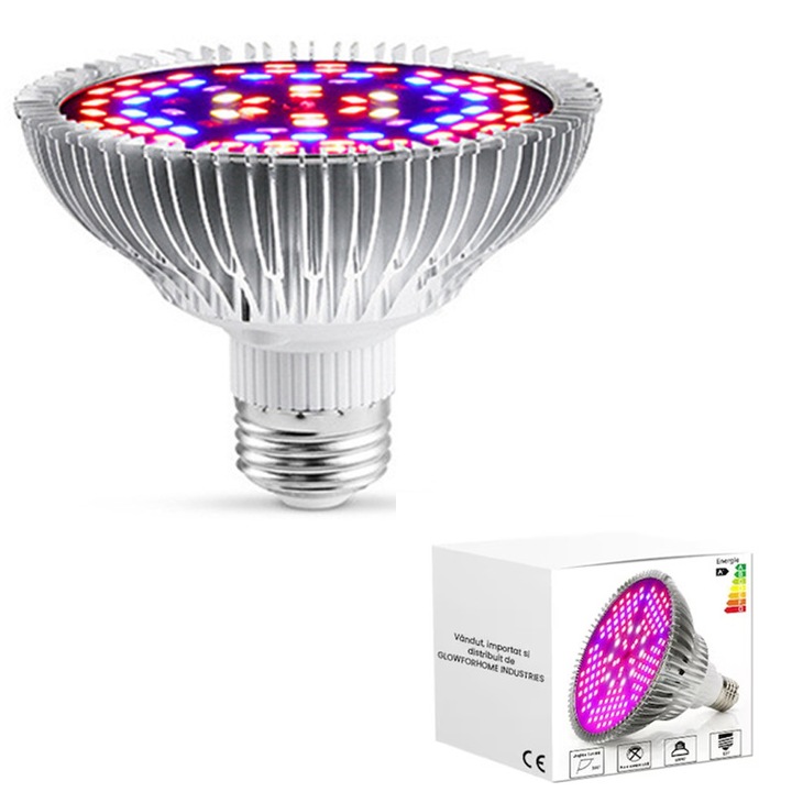 LED крушка за отглеждане на растения и зеленчуци на закрито, Rqiurpn, 100W, 150 светодиода, пълен спектър, E27, лилава, за аквариум