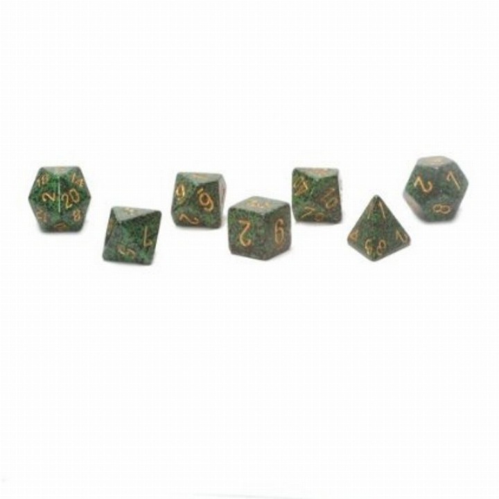 Set Zaria - 7 zaruri poliedrice speckled, multicolor