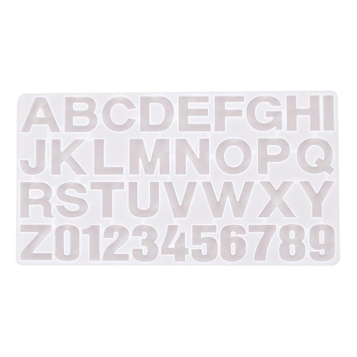 Matrita de silicon cu litere si numere model pentru rasina, DIY, 7,5 x 1,4 inch, transparenta