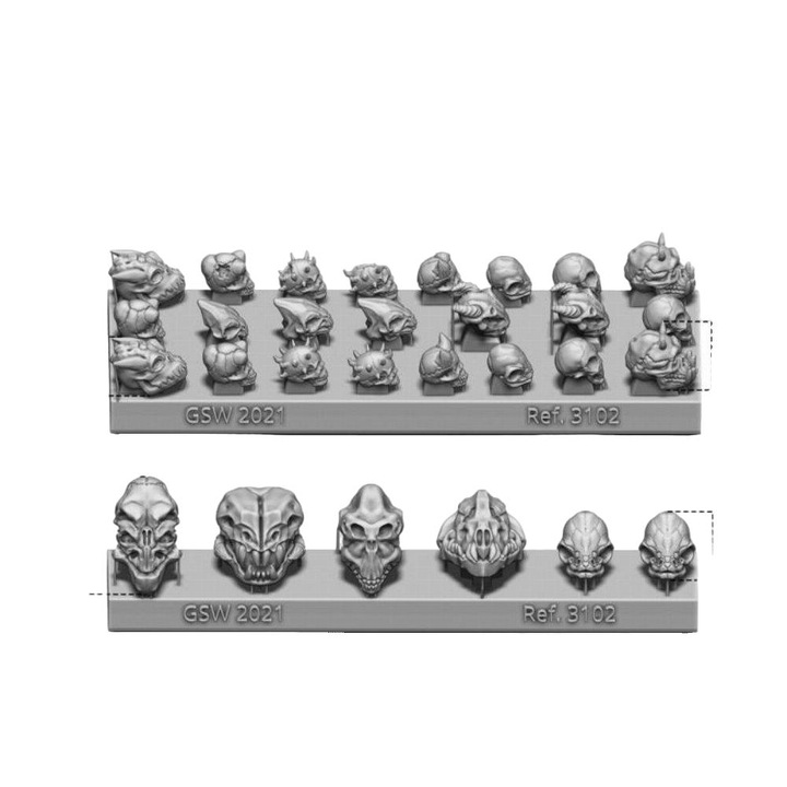 29x gyantából készült földönkívüli koponya figura szett, Green Stuff World