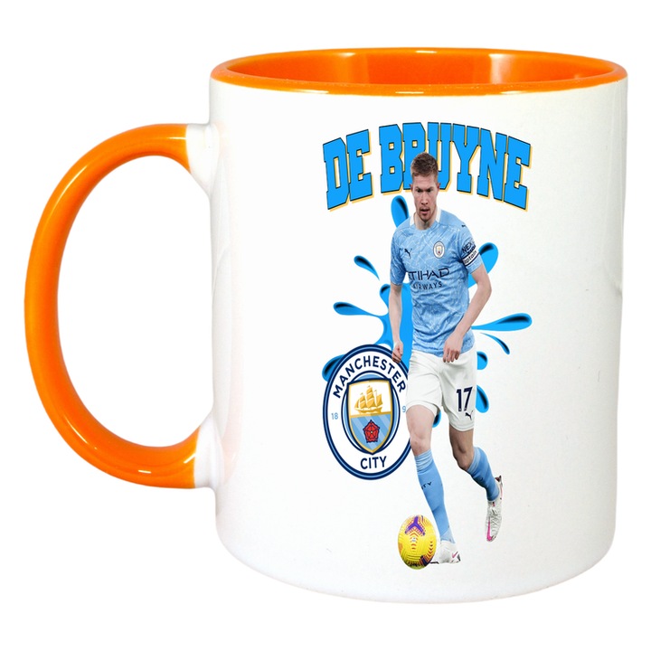 Cana De Bruyne Manchester Ball, ceramica, Cri-Flo, 330ml, Maner si interior Portocaliu