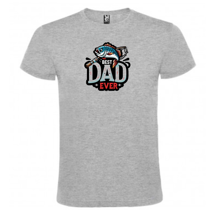 Tricou personalizat pentru pescari, "best dad ever", gri, marime S, CRD PRINT