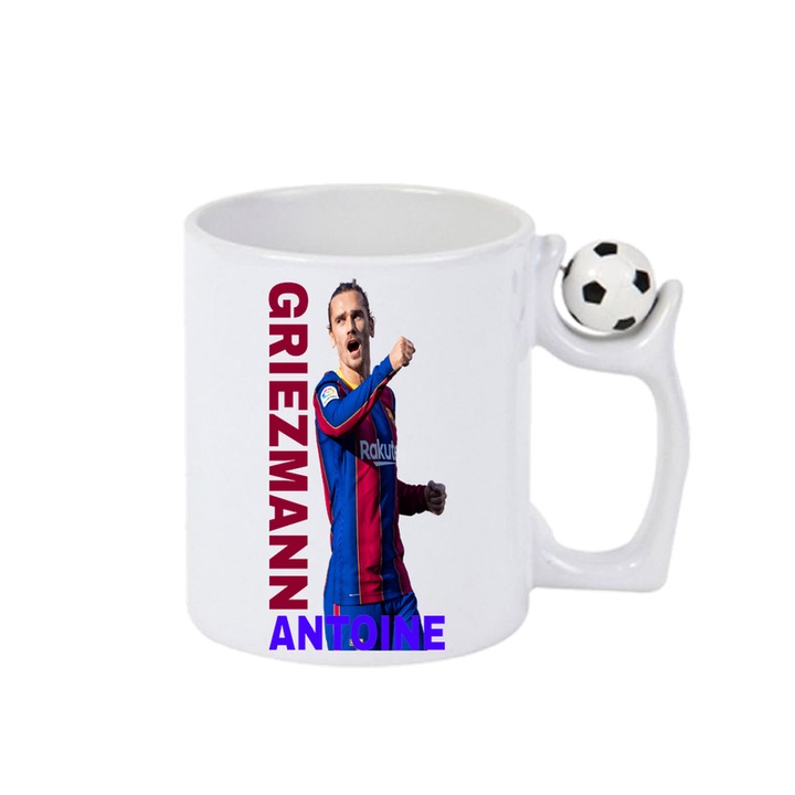 Cana Griezmann Antoine Barcelona Prezentare, ceramica, Cri-Flo, 330ml, Minge rotativa antistres, Maner si interior Alb-Negru