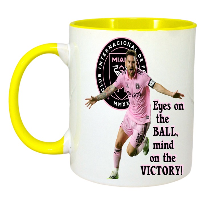 Cana Inter Miami Victory Lionel Messi, ceramica, Cri-Flo, 330ml, Maner si interior Galben