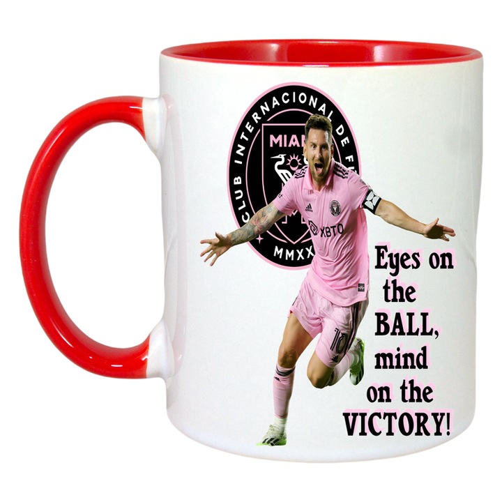Cana Inter Miami Victory Lionel Messi, ceramica, Cri-Flo, 330ml, Maner si interior Rosu