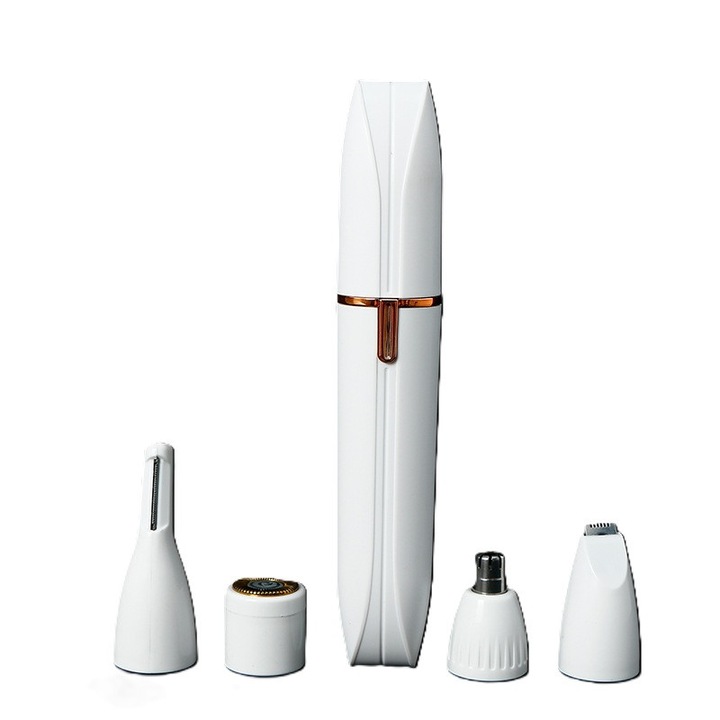 Преносим епилатор, USB презареждащ се, тример за окосмяване по тялото с въртяща се на 360° глава, подвижни глави, нос/вежди/интимни зони, дълъг живот на батерията, безопасен за кожата, бял