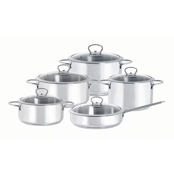 Set 5 piese inox Gracia Metalac Oala 20/Oala 24/Caserola 22/Cratita 22/Tigaie 24