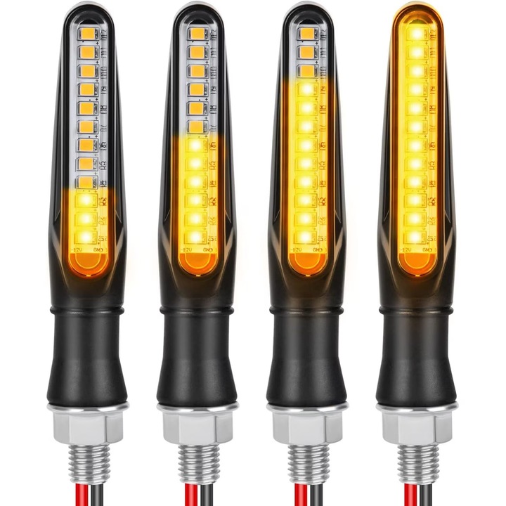 Set de 4 Indicatoare pentru motociclete, 12 LED-uri de semnalizare, 12 V, ABS, rezistente la apa IP67, Vanaxalife®, Galben/ Negru