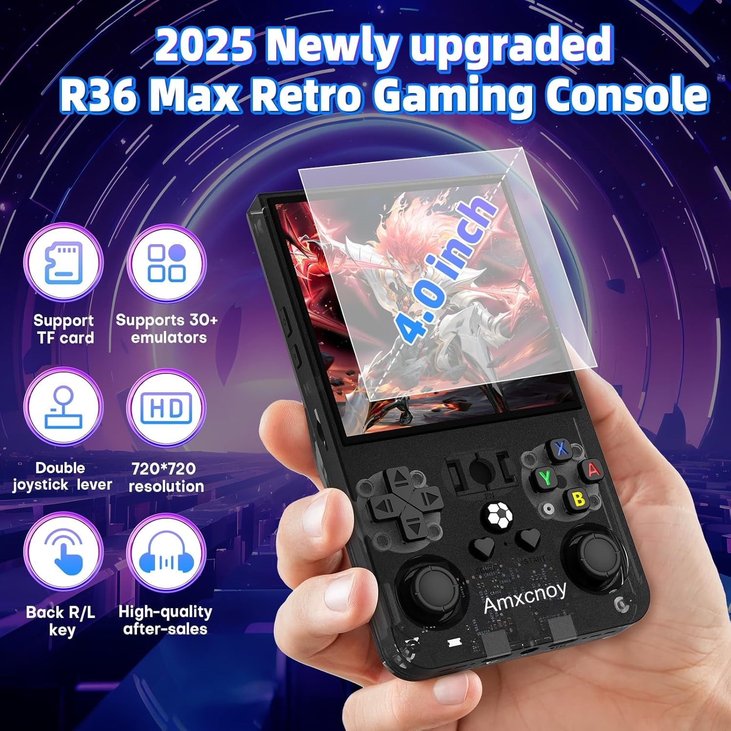 Consola de jocuri portabila R36 Max Retro, Amxcnoy@, Ecran HD IPS