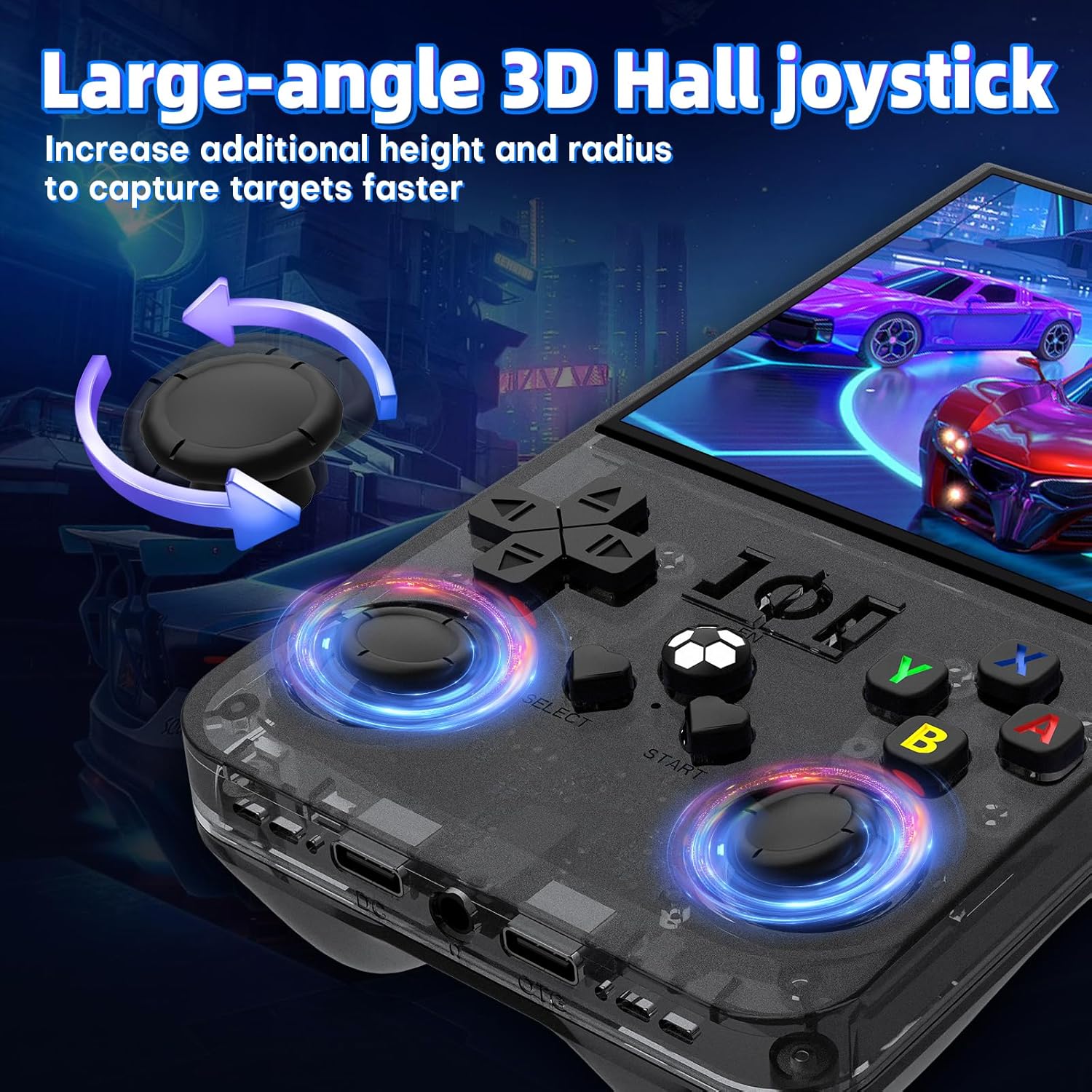 Consola de jocuri portabila R36 Max Retro, Amxcnoy@, Ecran HD IPS de 4.0'' 720x720, 64G incorporat 18000+ jocuri, 4000mAh reincarcabil, 30+ simulatoare, Linux, Arcade portabila de buzunar, Joystick-uri 3D, Multiplayer Wireless, Iesire Video/Audio, Negru