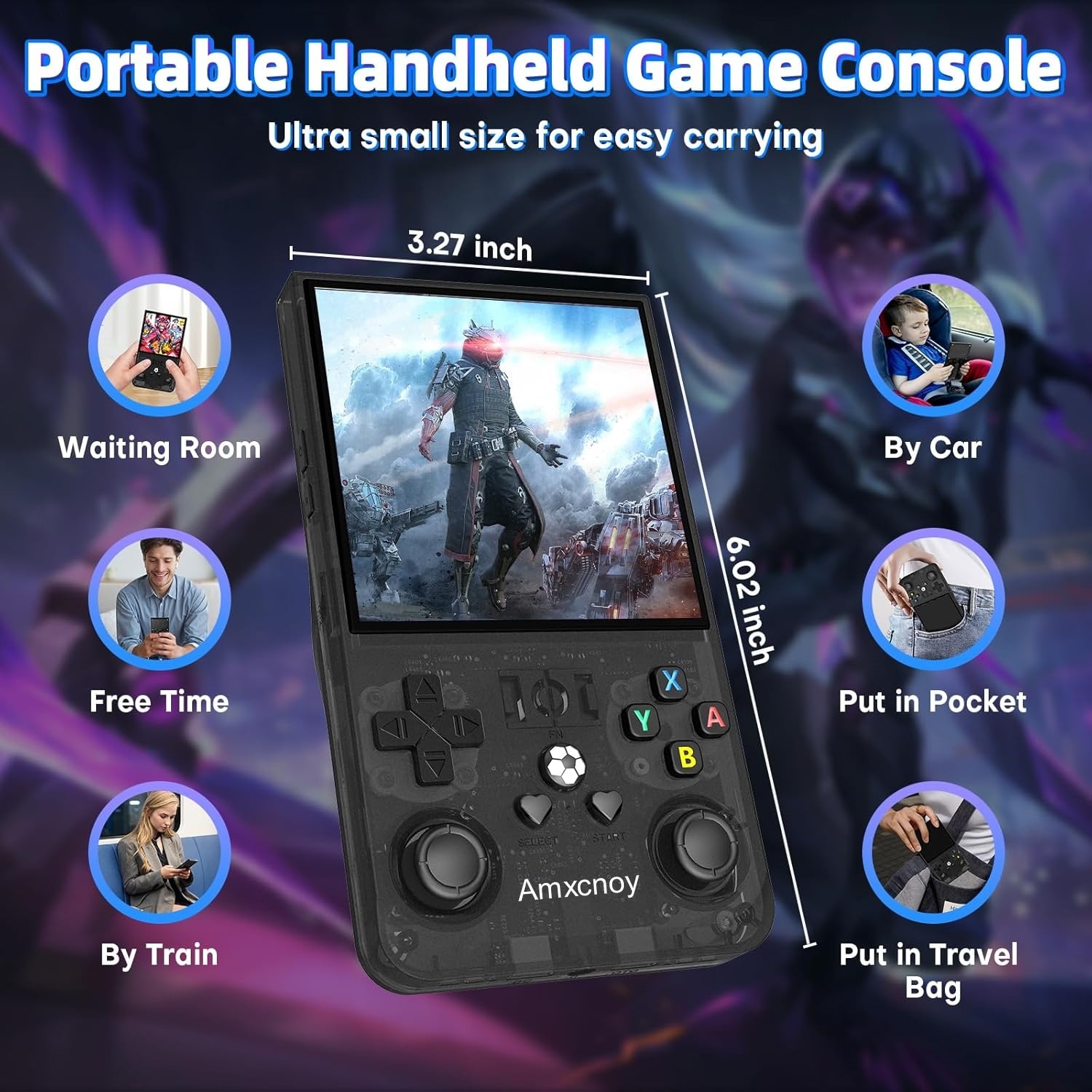 Consola de jocuri portabila R36 Max Retro, Amxcnoy@, Ecran HD IPS de 4.0'' 720x720, 64G incorporat 18000+ jocuri, 4000mAh reincarcabil, 30+ simulatoare, Linux, Arcade portabila de buzunar, Joystick-uri 3D, Multiplayer Wireless, Iesire Video/Audio, Negru
