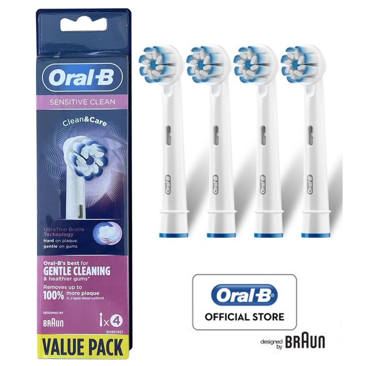 Oral-B elektromos fogkefe utántöltő, EB60-4, Sensitive Clean, 4 db, fehér