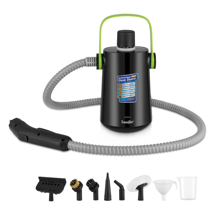 Многофункционална парочистачка 10 в 1, 1000W, 3 бара, за домашна употреба, високотемпературна пара 110℃, черна