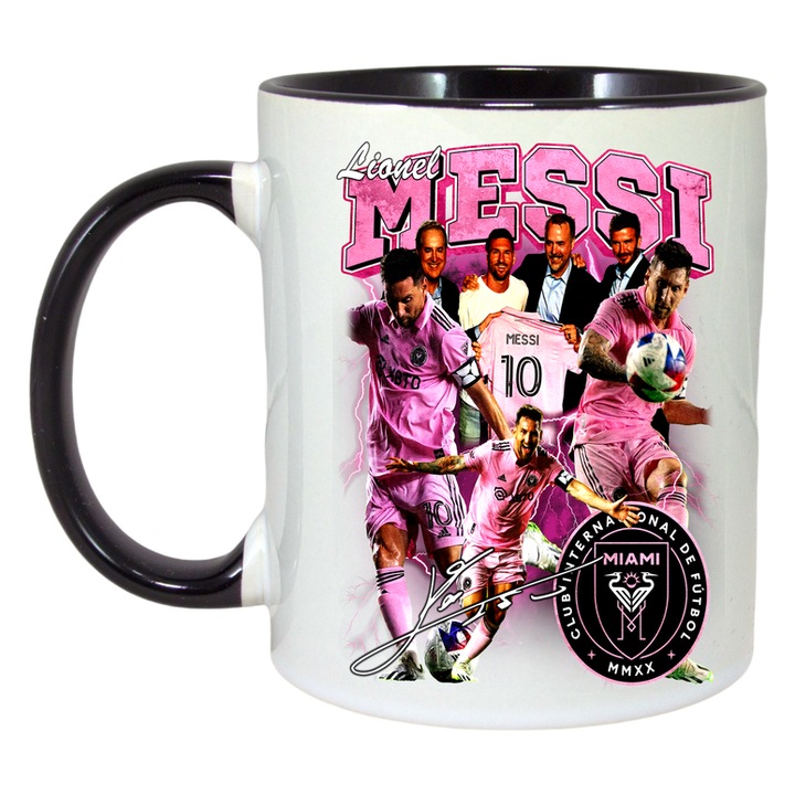 Cana Lionel Messi Inter Miami 10 number, ceramica, Cri-Flo, 330ml, Maner si interior Negru